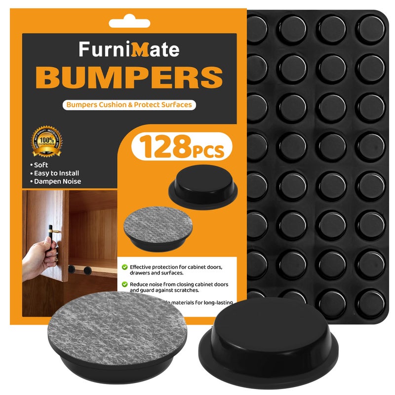 FURNIMATE Adhesive Rubber Feet 128PCS 1/2 inches, Self Adhesive Black Bumpers, Small Feet for Electronics - Image 1